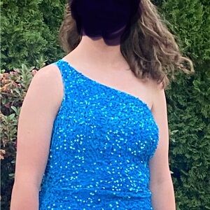 One-Shoulder Blue Sequin Mini Dress Stacee’s